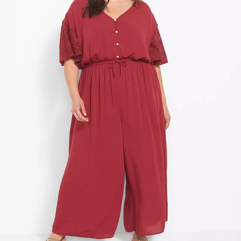 Lane Bryant Red Jumpsuit with V-Neck and Relaxed Fit